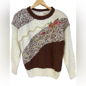 Vintage 90s Needles & Yarn Floral Sweater Grandmacore Cottagecore Size Large